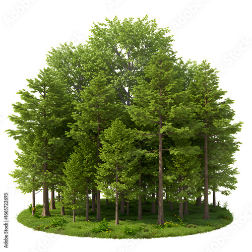 3D Render of Lush Green Forest Trees on Isolated White Background