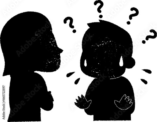 A silhouette illustration depicting a person feeling confused and flustered under questioning during a difficult conversation or argument