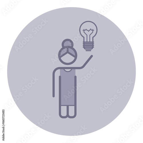 Woman confidently raising her arm with light bulb above her, symbolizing innovation and inspiration. Creativity and empowerment concept