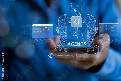 Ai agent system, future of AI automation in enterprise, people with artificial intelligence innovation, data analytics and development, smart technology, digital transformation and business automation