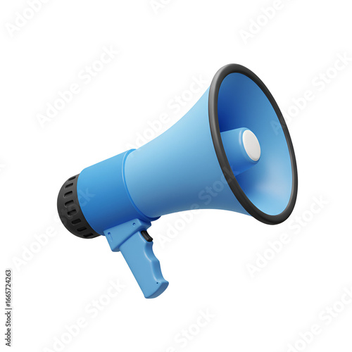 3D Rendered Blue Megaphone Isolated on Transparent Background Illustration