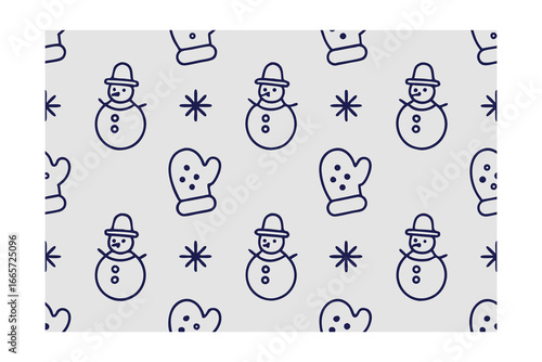 Repeating pattern snowmen mittens snowflakes light grey snowman winter