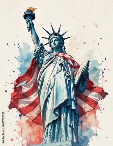 Majestic Statue of Liberty: An American Icon in Watercolor Splendor