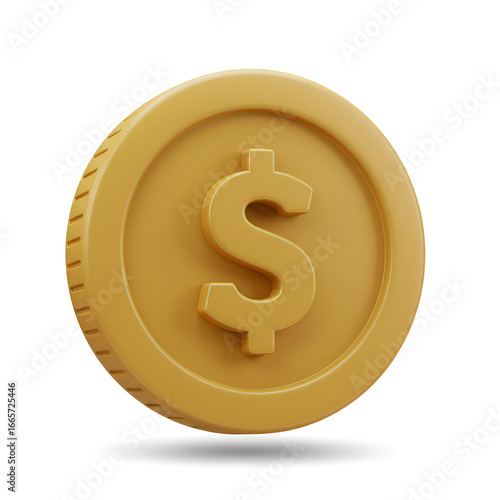 3D Rendered Gold Dollar Coin Isolated on White Background Financial Concept