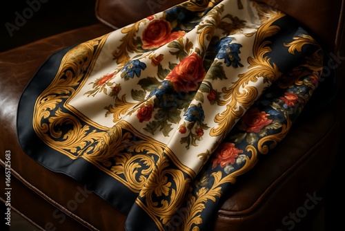 Luxurious silk scarf with vibrant floral and animal print