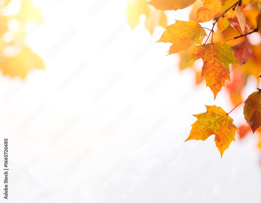 Fototapeta premium Autumn leaves against a bright sky