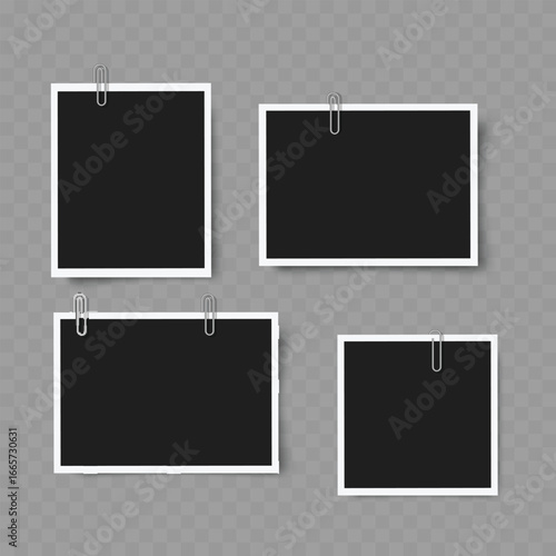 Set of Realistic Photo Frames with Clips. Mockup. Vector