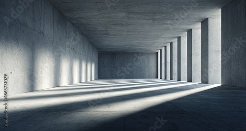 Empty, concrete hallway with light