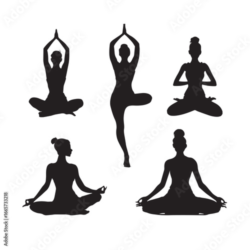 Vector illustration of yoga silhouette set, Black & White silhouette set