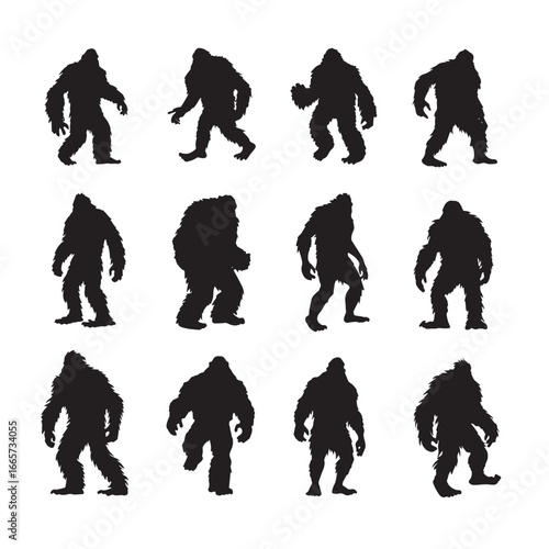 Vector illustration of yeti silhouette set, Black & White silhouette set
