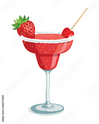 Strawberry Frozen Daiquiri with Salted Rim and Straw on a White Background - Vector Illustration