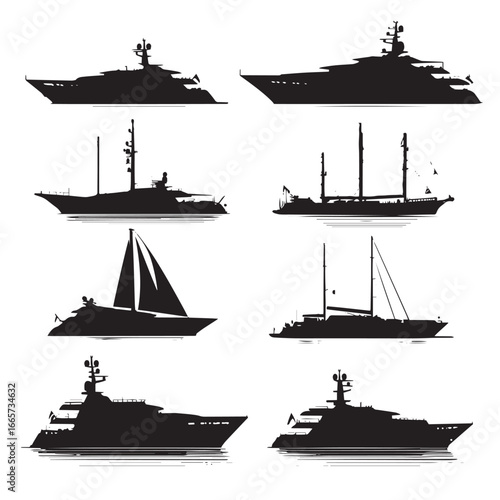 Vector illustration of yacht silhouette set, Black & White silhouette set