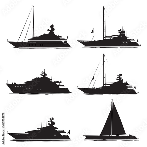 Vector illustration of yacht silhouette set, Black & White silhouette set