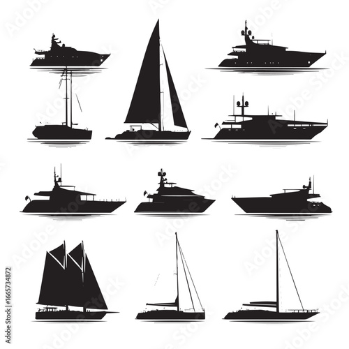 Vector illustration of yacht silhouette set, Black & White silhouette set