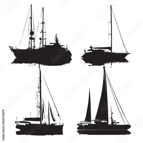 Vector illustration of yacht silhouette set, Black & White silhouette set
