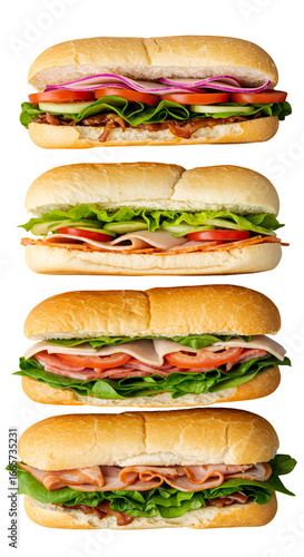 Arrangement of Delicious Sandwiches with Various Ingredients on Transparent Background