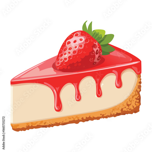 Slice of creamy cheesecake with luscious drizzled strawberry sauce - Vector Illustration

