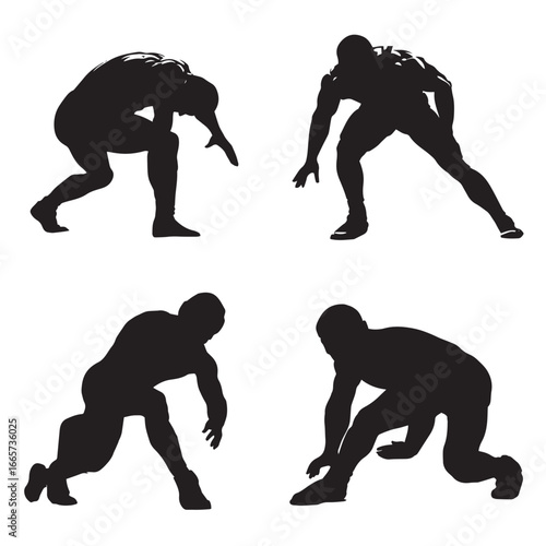 Vector illustration of wrestler silhouette set, Black & White silhouette set