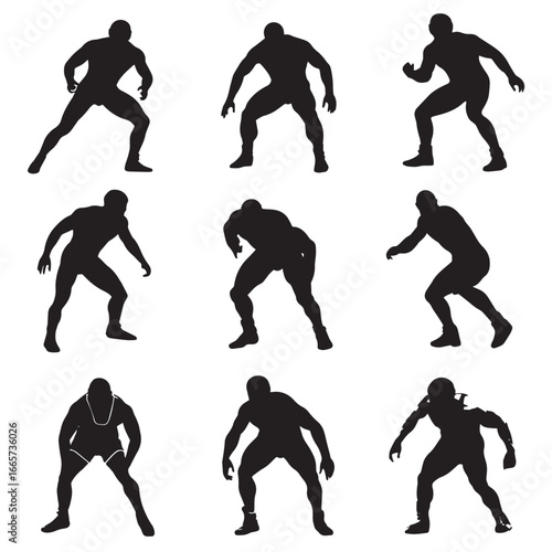 Vector illustration of wrestler silhouette set, Black & White silhouette set