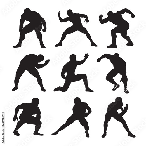 Vector illustration of wrestler silhouette set, Black & White silhouette set