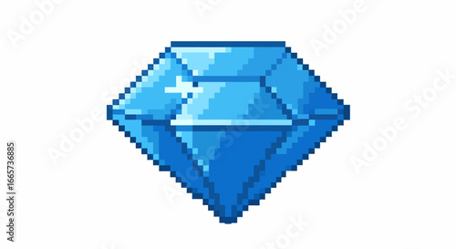 A sparkling, faceted blue pixel art diamond, often used as a digital game asset or icon.