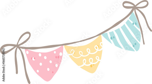 Pastel Bunting Banner Clipart, Cute Party Garland PNG, Baby Shower Birthday Decoration, Kawaii Pennant Flag Illustration