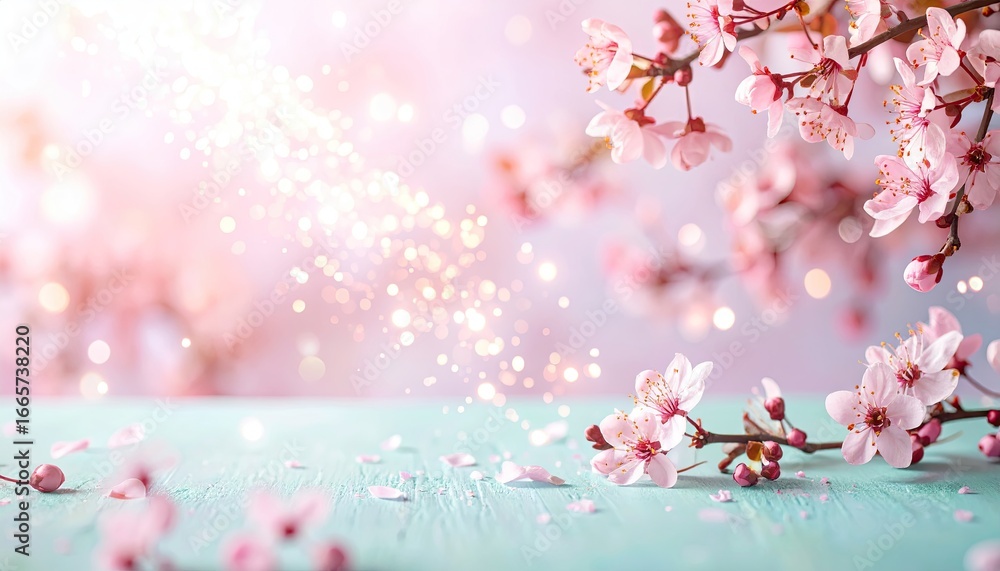 Fototapeta premium Pastel Pink and Mint Blossom Bokeh Background