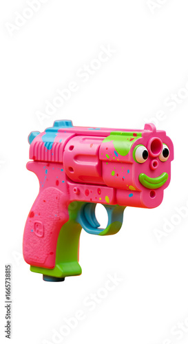Cartoon Toy Gun Illustration with Pink and Blue Accents on Transparent Background