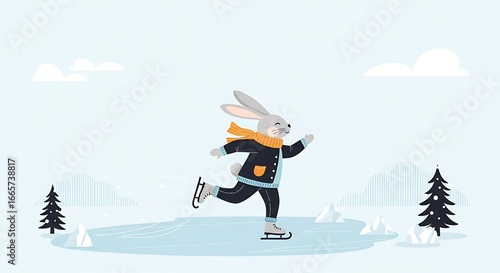 Cute rabbit ice skating