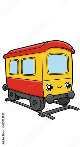 Cartoon Train Illustration on Transparent Background in Red and Yellow Colors