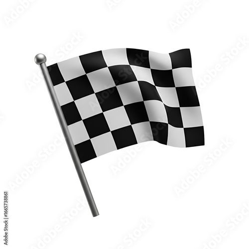 Checkered Flag Waving On Pole Over Transparent Isolated Background Photo
