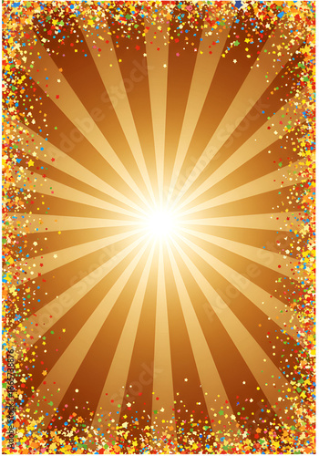 Abstract Illustration of Golden Burst with Confetti on Transparent Background