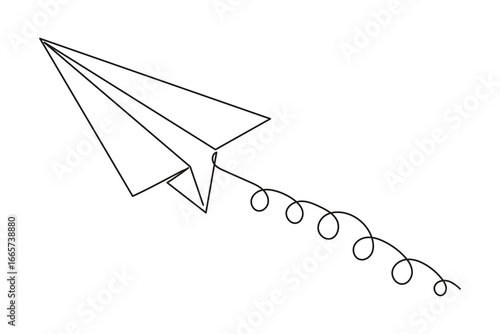 Paper plane minimalist outline continuous one line isolate abstract art illustration