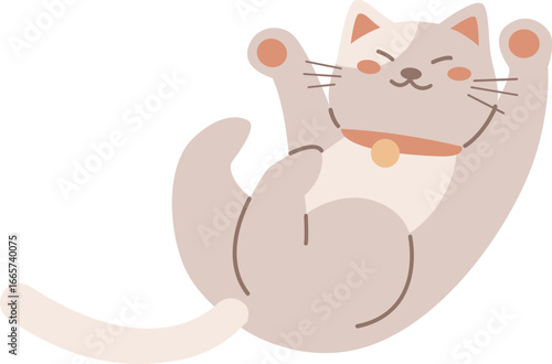 Playful Kawaii Cat Rolling Happily Illustration