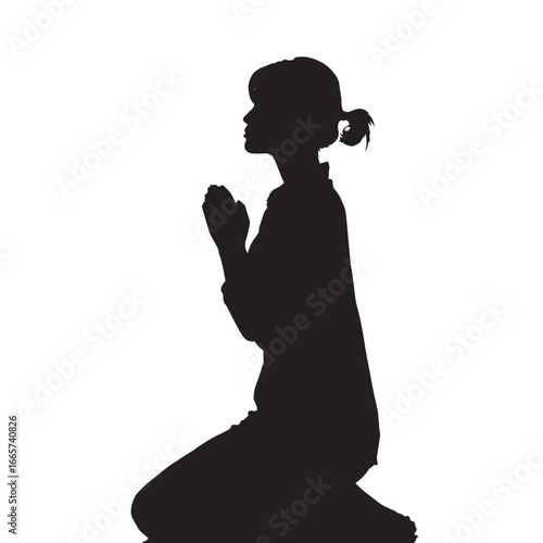 Vector illustration of woman silhouette set praying, Black & White silhouette set