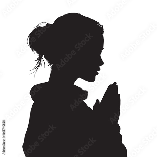 Vector illustration of woman silhouette set praying, Black & White silhouette set