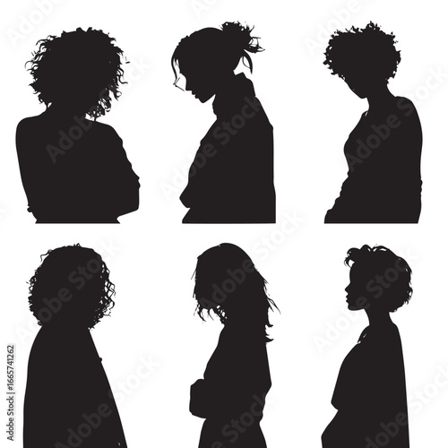Vector illustration of woman silhouette set painting, Black & White silhouette set