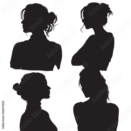 Vector illustration of woman silhouette set painting, Black & White silhouette set