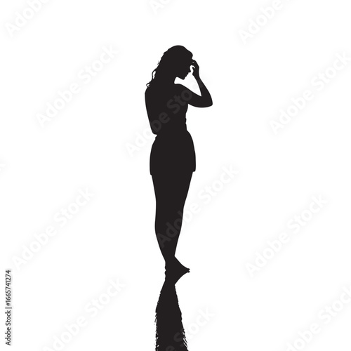 Vector illustration of woman silhouette set looking in mirror, Black & White silhouette set