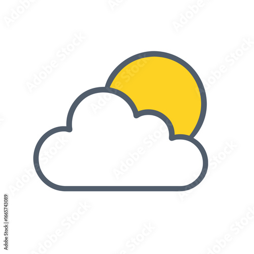 Sun peeking through white fluffy cloud in simple graphic illustration