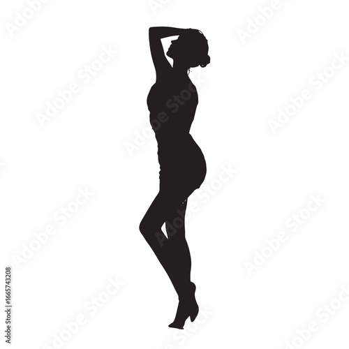 Vector illustration of woman silhouette set dancing, Black & White silhouette set