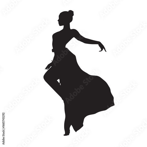 Vector illustration of woman silhouette set dancing, Black & White silhouette set