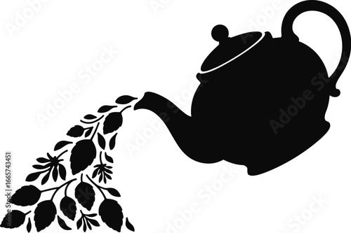 Teapot pouring tea black silhouette vector illustration