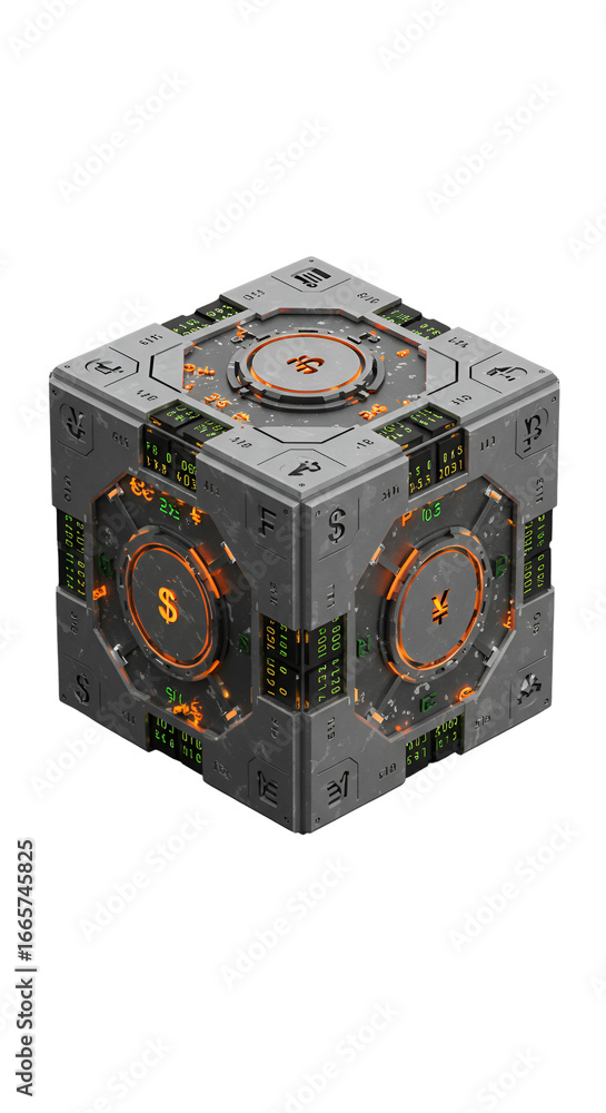 Fototapeta premium Detailed 3D Render of a Futuristic Geometric Cube Design on Isolated Background