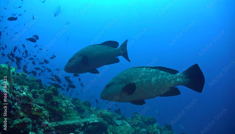Fototapeta premium Grouper Fish in Coral Reef.