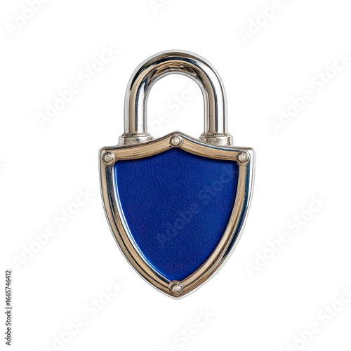 Metal padlock with blue shield