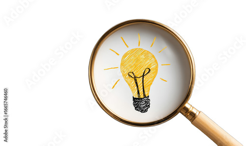 A magnifying glass focuses on a hand-drawn lightbulb