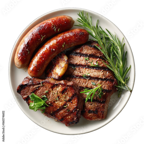 Grilled meats and sausages on a plate (3)