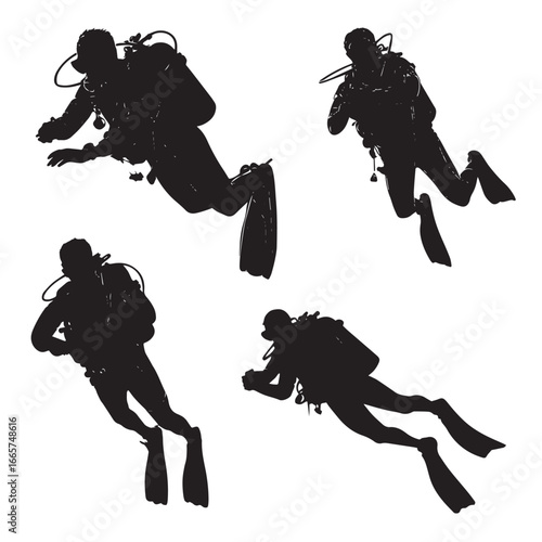 Vector illustration of diving silhouette set, Black & White silhouette set