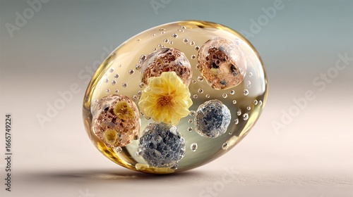 Close-up flat lay of a light yellow liquid with bubbles, centered on a white background, sharp focus capturing texture, color, and clarity, emphasizing depth and luxurious quality
